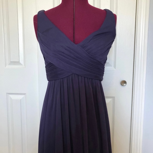 David's Bridal Long Mesh Dress with Cowl Back Detail Size 4 in Lapis - Picture 1 of 7